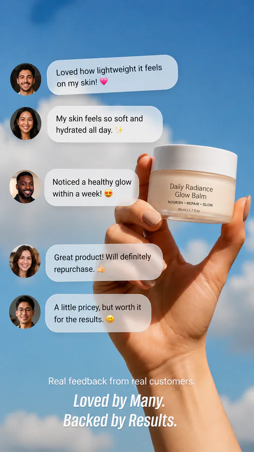 Customer testimonials for Daily Radiance Glow Balm